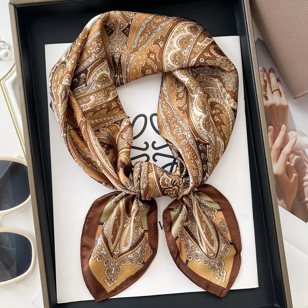 New Silk Square Scarf Women Retro Paisley Cashew Print Neckerchief Female Foulard Head Hijab Hairband Soft Neck Bag Ribbon Satin