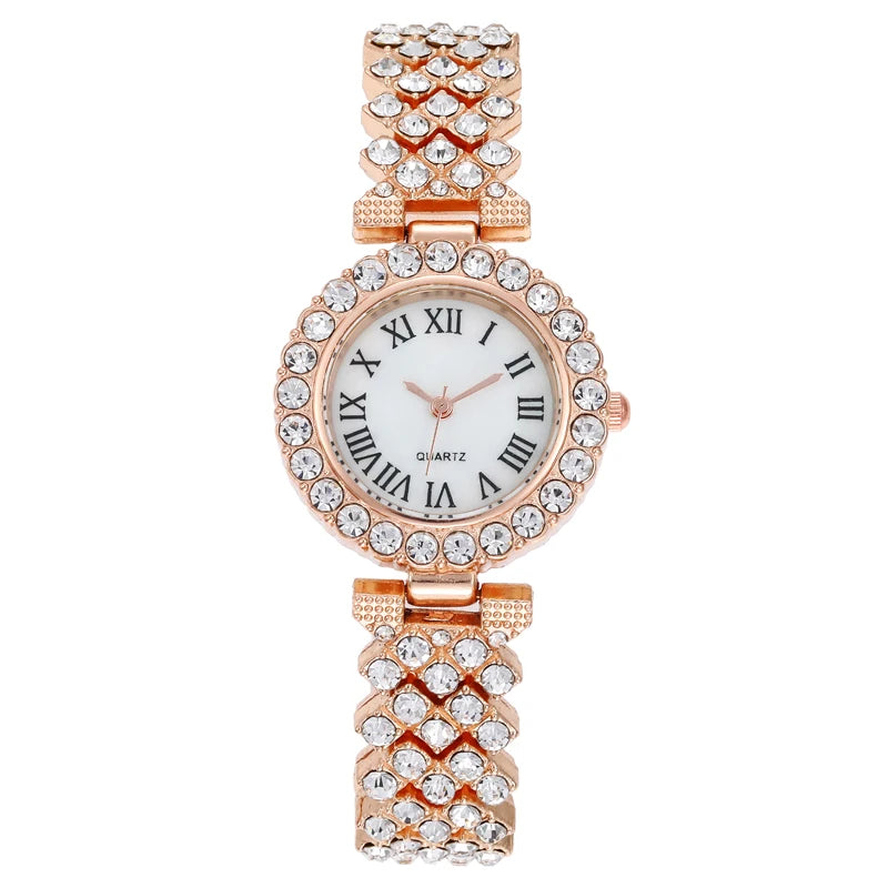 Cross border foreign trade hot selling fashion diamond inlaid alloy steel bracelet bracelet style women's quartz watch in stock