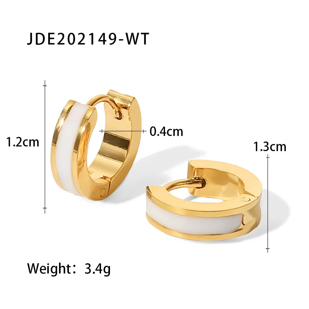 Glamour Jewelry Stainless Steel Dripping Oil Black White Colorful Enamel Hoop Earrings Geometric Enamel Stud Earrings for Women
