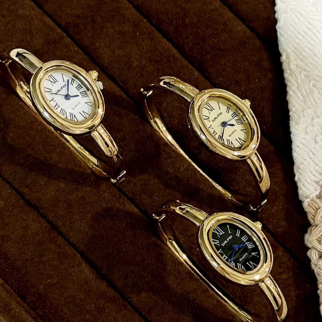 Women Rome Dial Quartz Watch Brand Luxury Gold Colors Bangle Oval  Wristwatch Relogio Feminino Gifts Clock Montre Femme