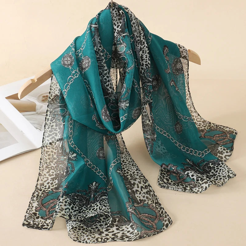 2026 New Print Chiffon Scarf Shawl Women Sunscreen Silk Scarf Turban Long Wrap Beach Travel Outdoor Accessories Trendy Headband