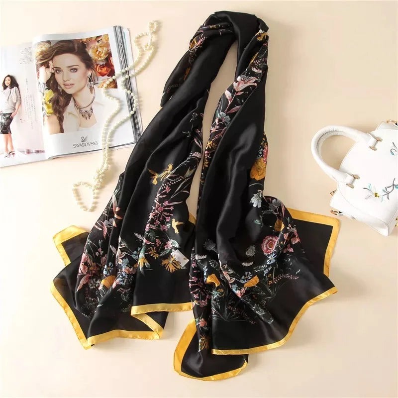 180x90 Cm Large Silk Soft Scarf Women Stylish Print Long Shawl Handkerchief Summer Elegant Travel Wrap Hot