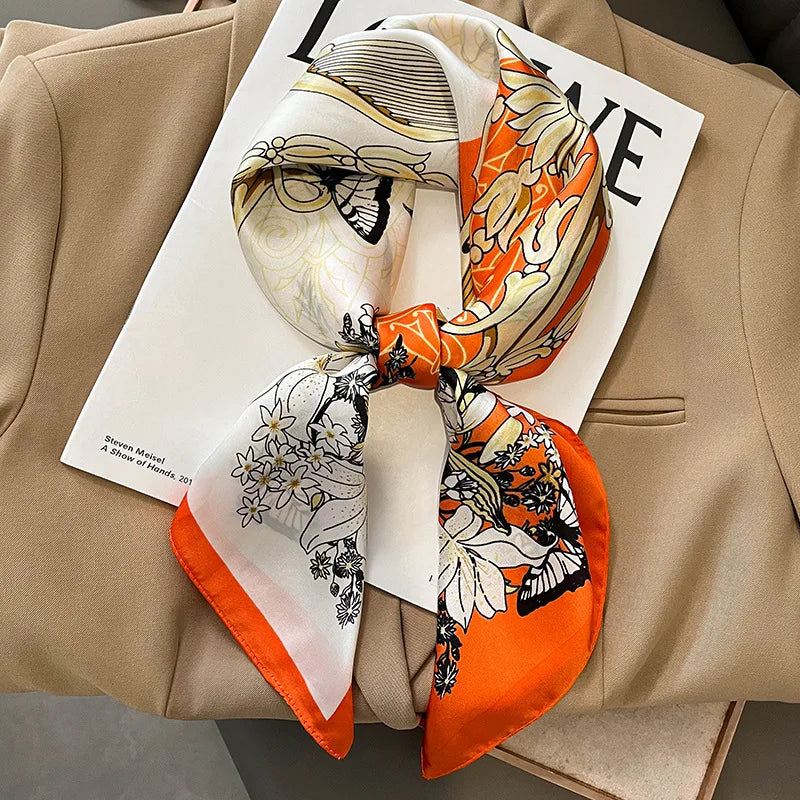 Elegant Floral Scarf for Lady Fashion Square Silk Neck Kerchief Bandana Foulard Soft Hairbands Women 2022 New Bufanda