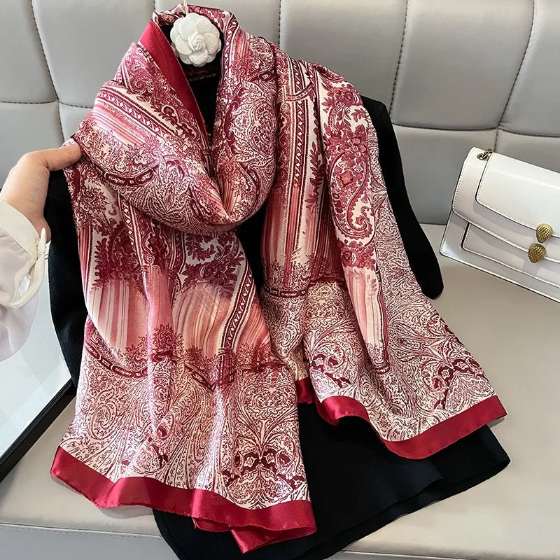 180x90 Cm Large Silk Soft Scarf Women Stylish Print Long Shawl Handkerchief Summer Elegant Travel Wrap Hot