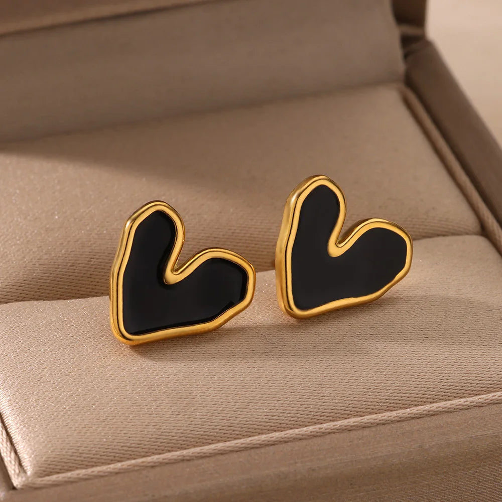 Stainless Steel Gold Plated Heart Shaped Set Zircon Stud Earrings for Women Delicate Hoops Earring Wedding Party Jewelry Gifts