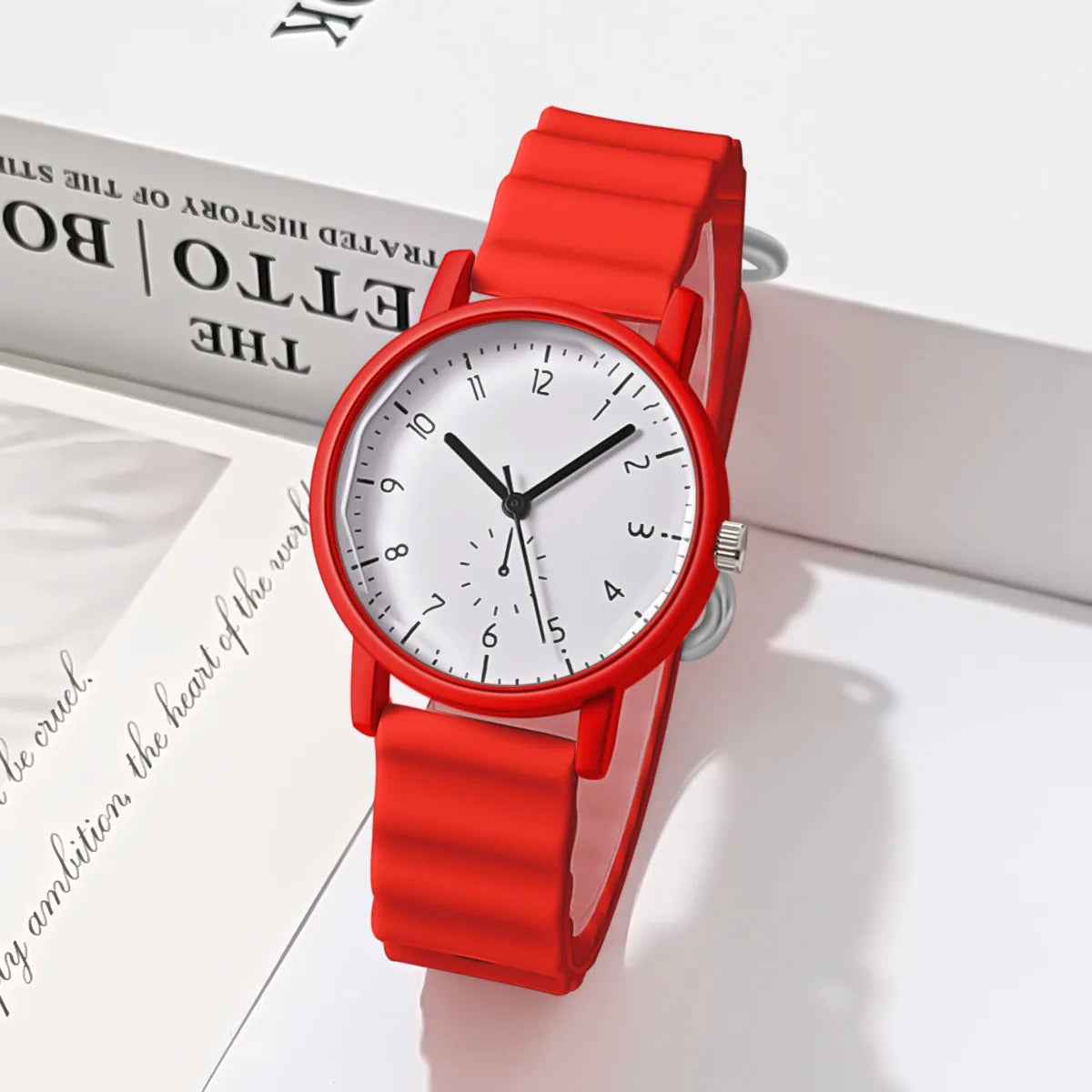 1pc-Jelly Color Round Shell Student Sports Creative Wave Shaped Quartz Watch Ins Wind
