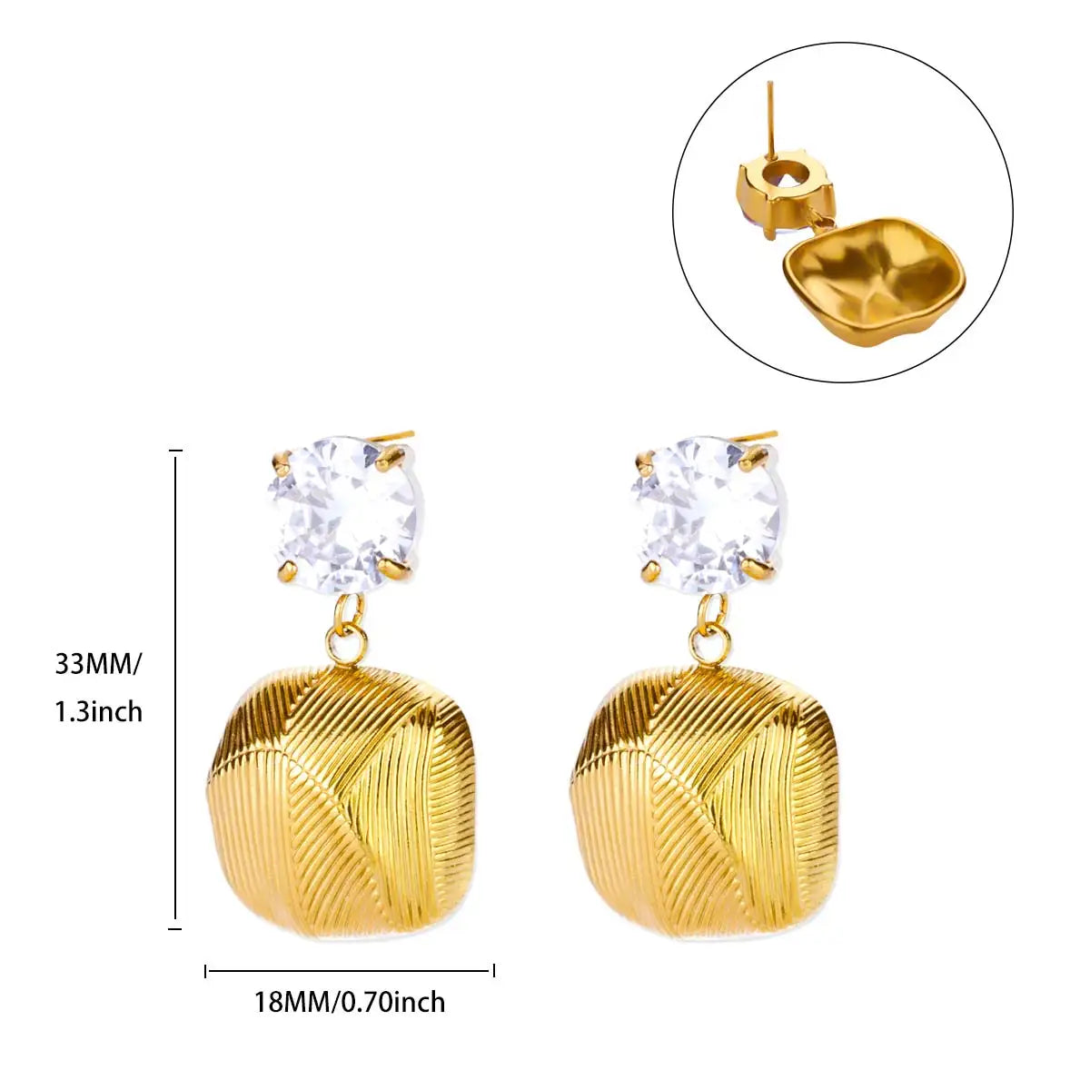 Free Shipping Zircon Geometric Earrings For Women Stainless Steel Gold Color Piercing Earring 2025 Fashion Wedding Jewelry Gift