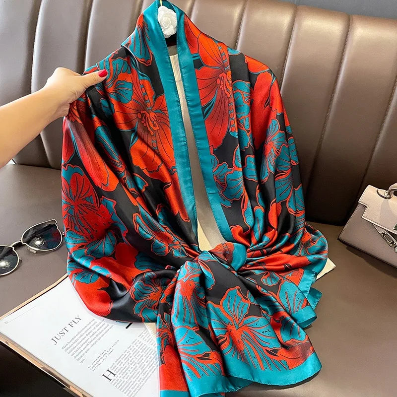 180x90 Cm Large Silk Soft Scarf Women Stylish Print Long Shawl Handkerchief Summer Elegant Travel Wrap Hot