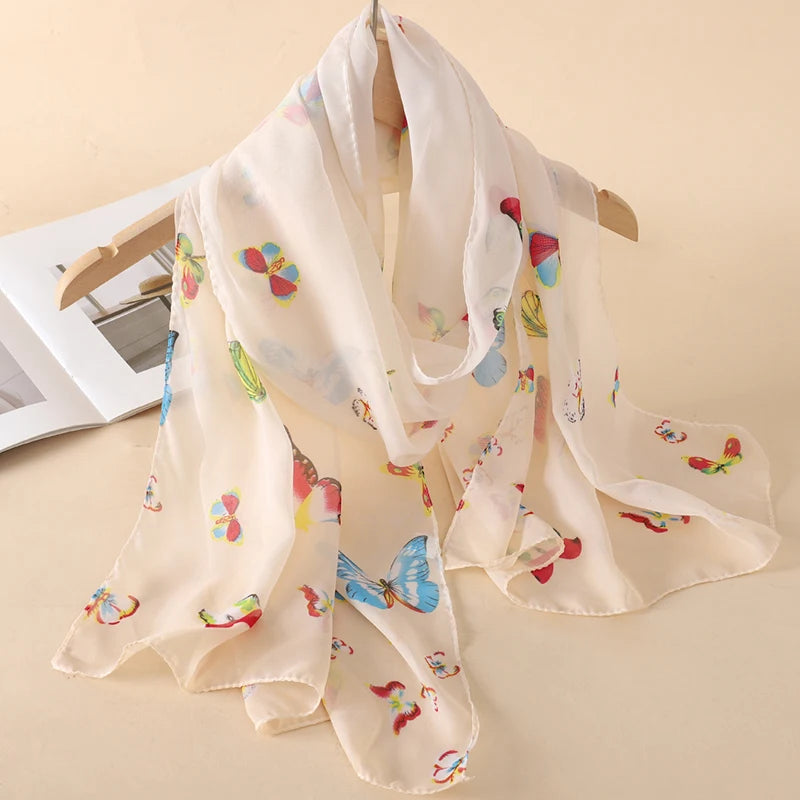 2026 New Print Chiffon Scarf Shawl Women Sunscreen Silk Scarf Turban Long Wrap Beach Travel Outdoor Accessories Trendy Headband