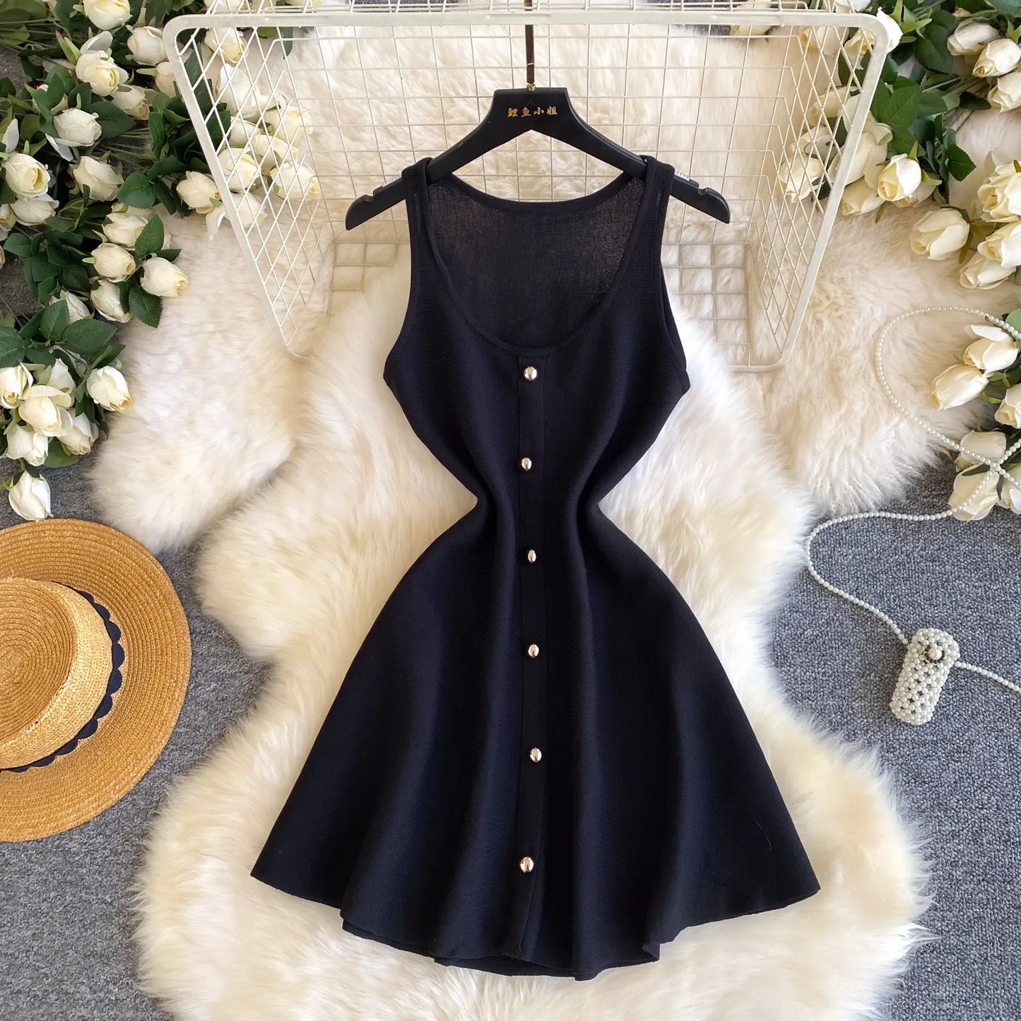 REALEFT Summer Elegant Pink Women's Knitted A-line Dress 2026 New Sleeveless Casual O-neck Single Breasted Sexy Mini Dress
