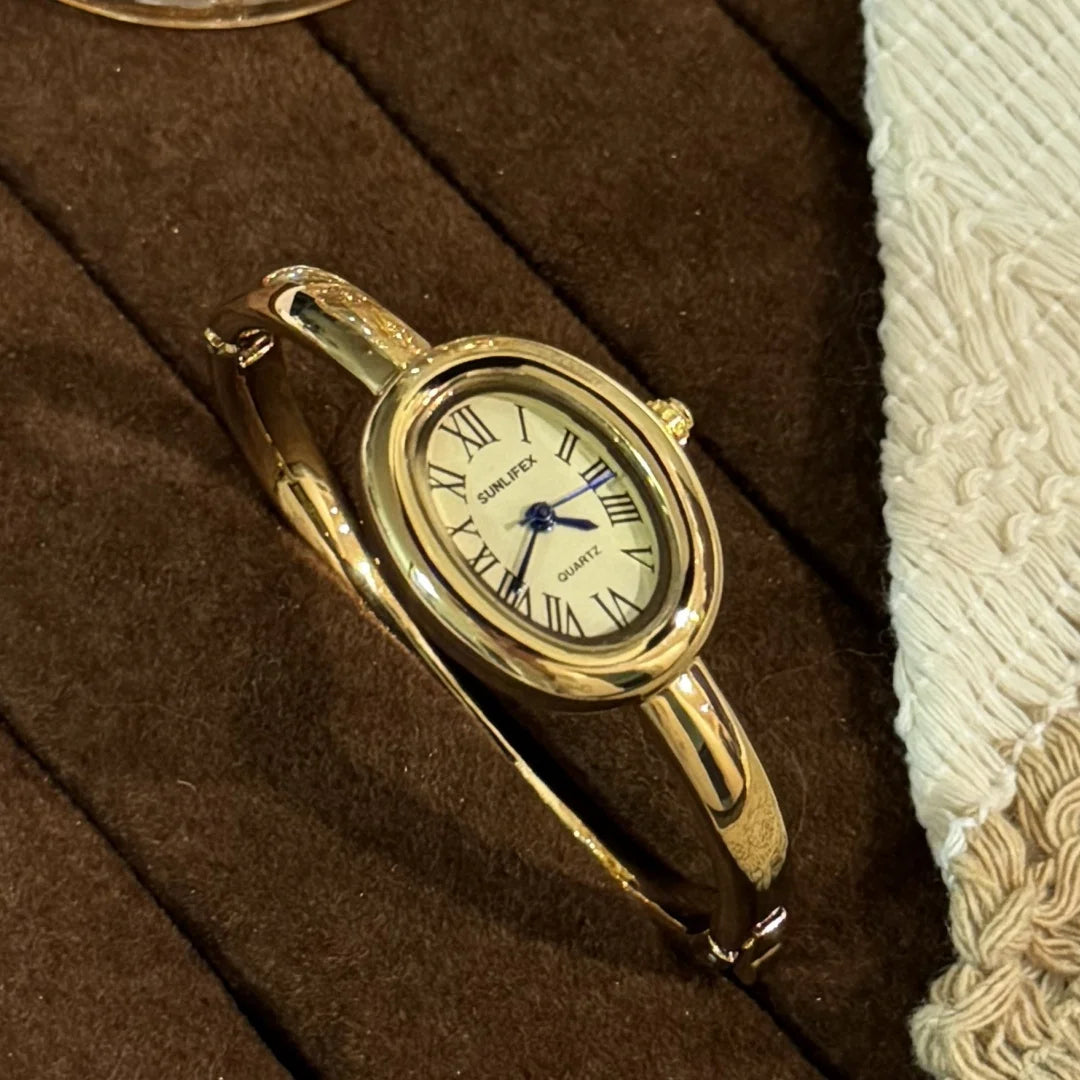 Women Rome Dial Quartz Watch Brand Luxury Gold Colors Bangle Oval  Wristwatch Relogio Feminino Gifts Clock Montre Femme