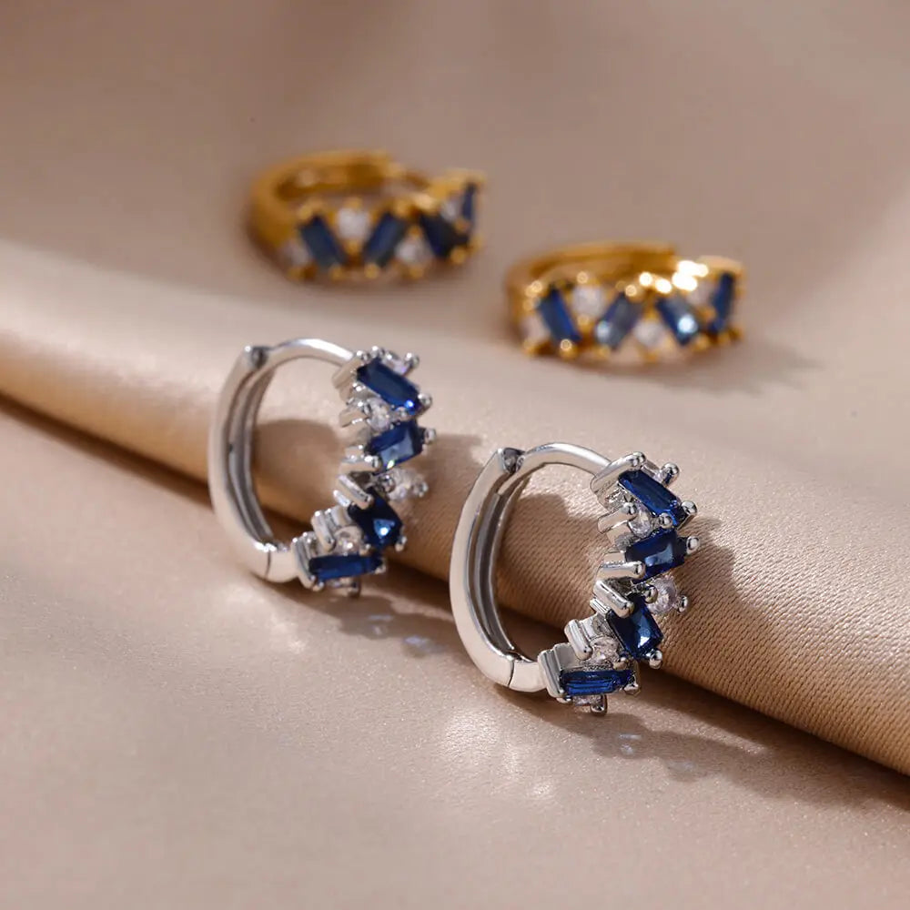 Rainbow Zircon Earring For Women Girls Stainless Steel Hoop Piercing Earring 2024 New Trend Luxury Wedding Jewelry Gift