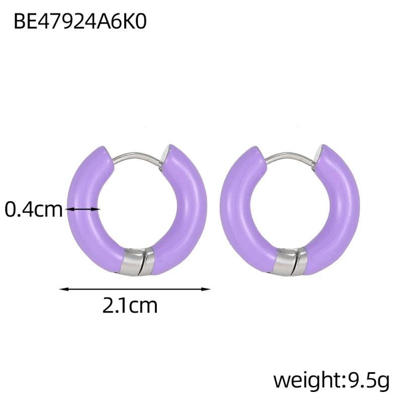 Glamour Jewelry Stainless Steel Dripping Oil Black White Colorful Enamel Hoop Earrings Geometric Enamel Stud Earrings for Women