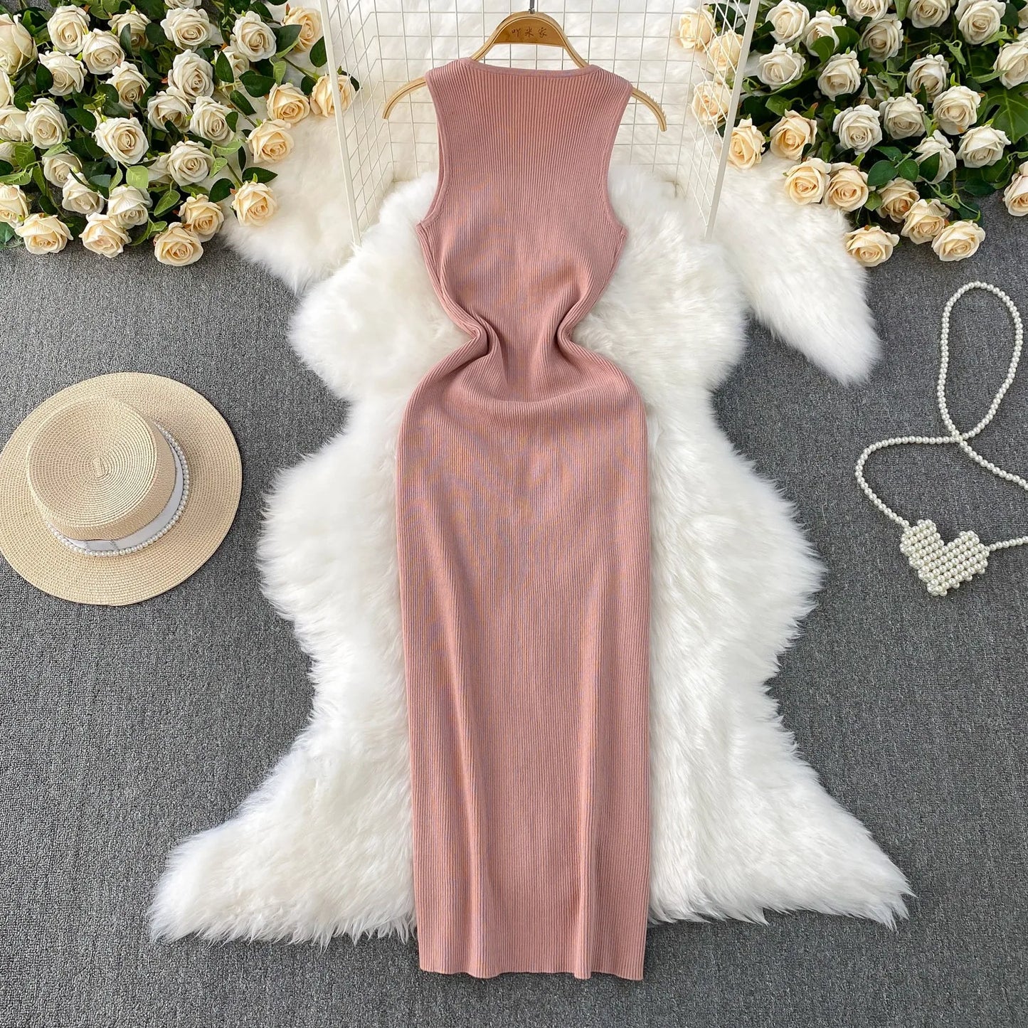 YuooMuoo Brand Style Women Knitted Maxi Dress 2026 New Spring Summer Single-breasted Sleeveless Bodycon Lady Dress Party Vestido