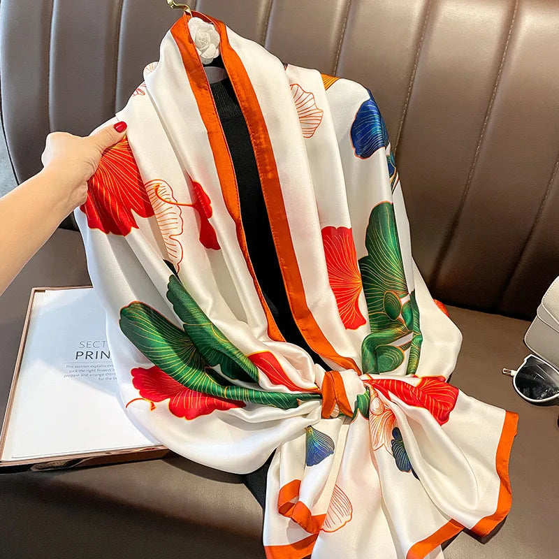 180*90cm Scarves Luxury Brand Long Silk Scarf Women Soft Shawl Wrap Muffler Hijab Bufanda Foulard Female Bandana Beach Stoles