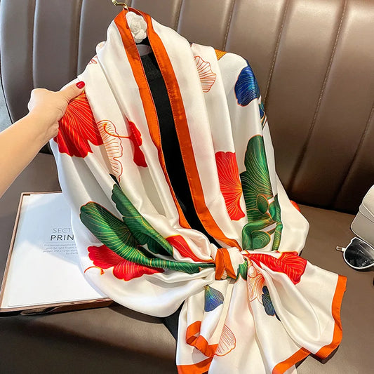 180*90cm Scarves Luxury Brand Long Silk Scarf Women Soft Shawl Wrap Muffler Hijab Bufanda Foulard Female Bandana Beach Stoles