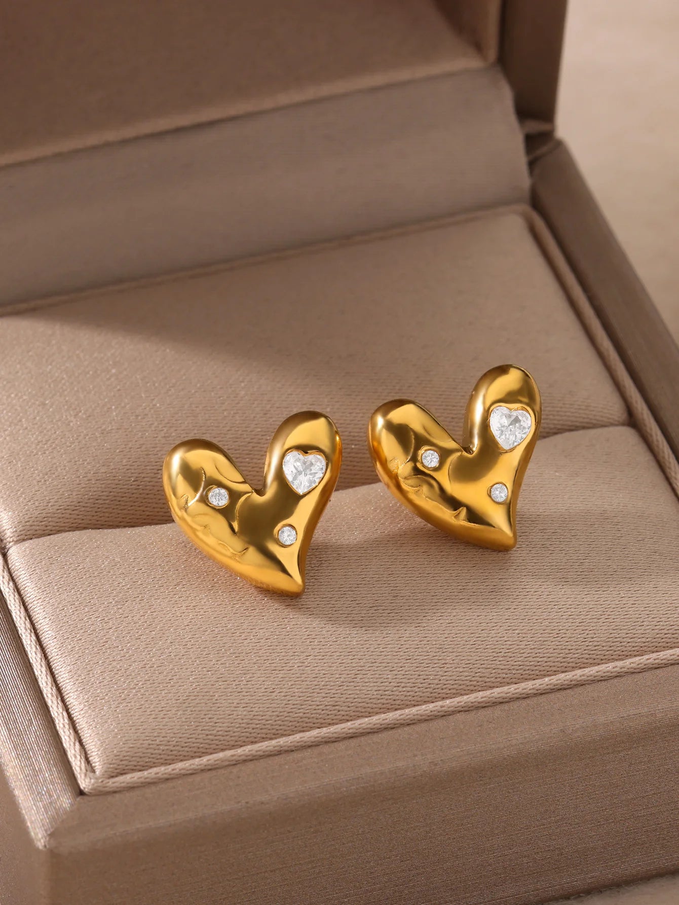 Fashion Zircon Heart Stud Earrings For Women Gold Color Stainless Steel Heart Earring Wedding Aesthetic Jewelry Gift Femme