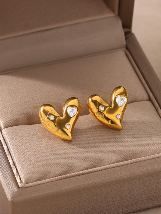 Fashion Zircon Heart Stud Earrings For Women Gold Color Stainless Steel Heart Earring Wedding Aesthetic Jewelry Gift Femme