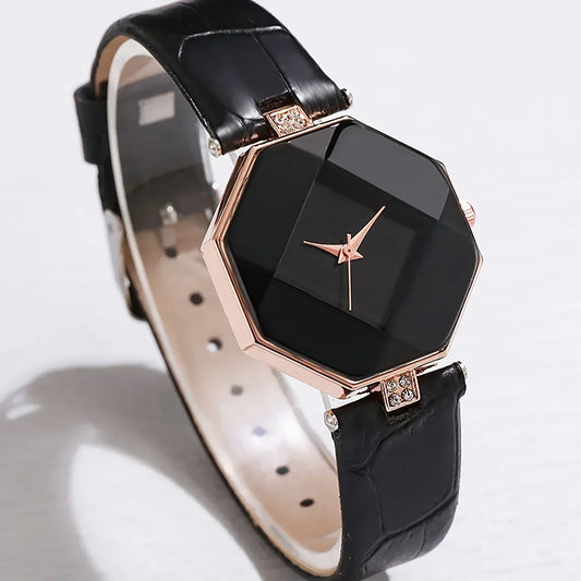 6pcs/set Women's Watch Casual Polygon Pointer Quartz Watch Analog PU Leather Wrist Watch & Bracelets, Gift For Mom Her