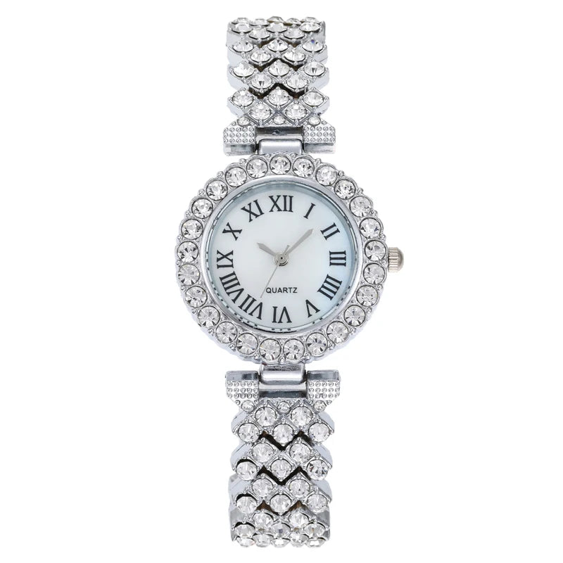 Cross border foreign trade hot selling fashion diamond inlaid alloy steel bracelet bracelet style women's quartz watch in stock