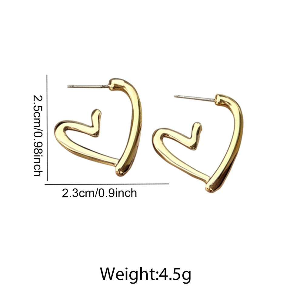 DGIDDK Stainless Steel Fashion Metal Hollow Heart-Shaped Earrings Korean Irregular Earrings for Women Jewelry Daily Collocation