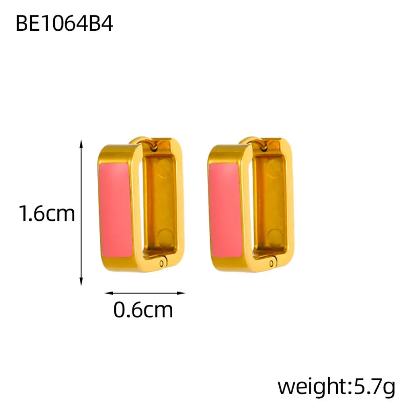 Glamour Jewelry Stainless Steel Dripping Oil Black White Colorful Enamel Hoop Earrings Geometric Enamel Stud Earrings for Women