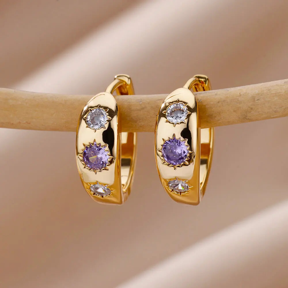 Zircon Round Star Earring For Women Geometric Stainless Steel Heart Hoop Earring Party Wedding Aesthetic Jewelry Gift