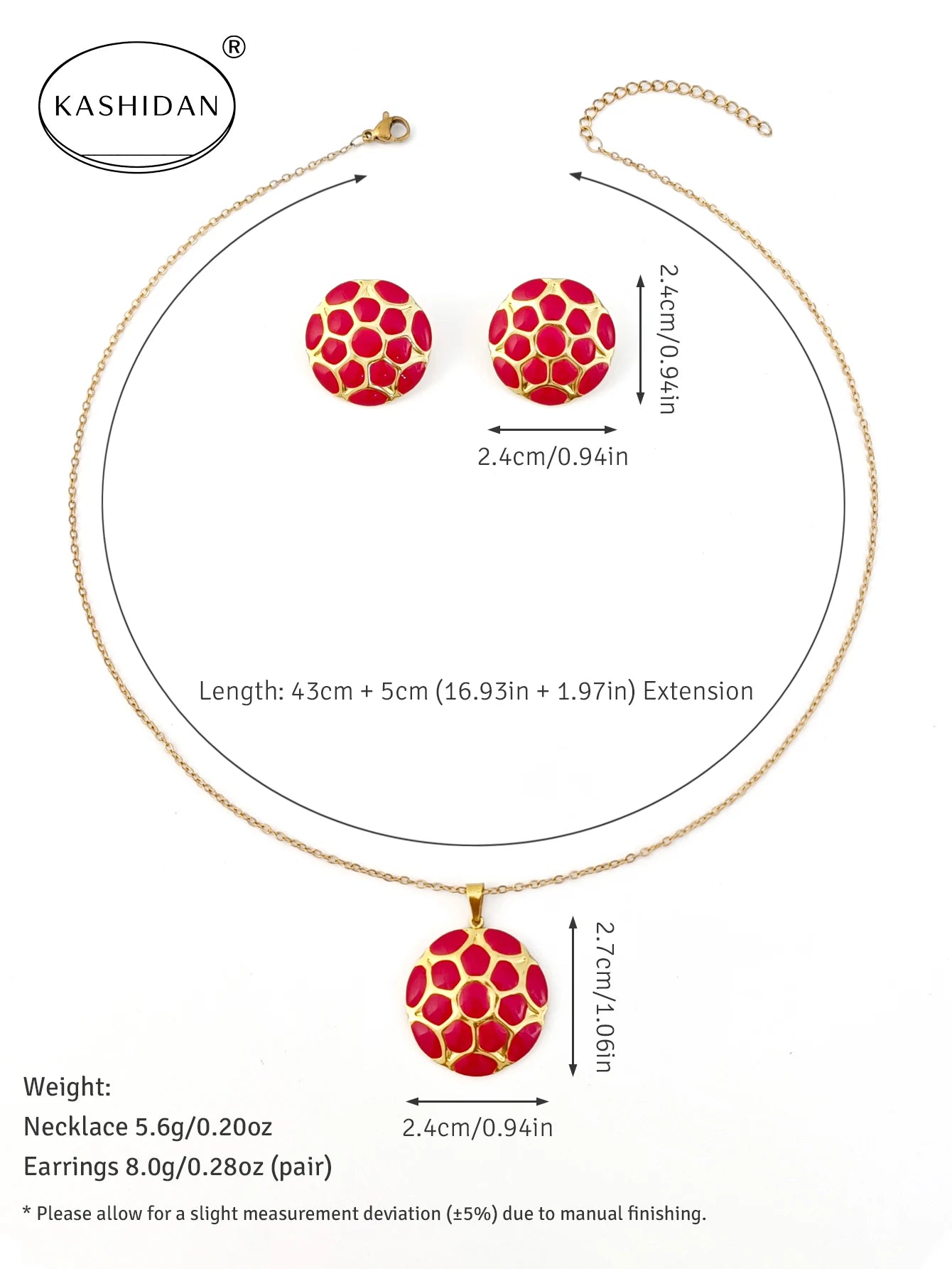 Fashion Colorful Enamel Flower Stud Earrings and Necklace Jewelry Set, Stainless Steel Waterproof Hypoallergenic Jewelry