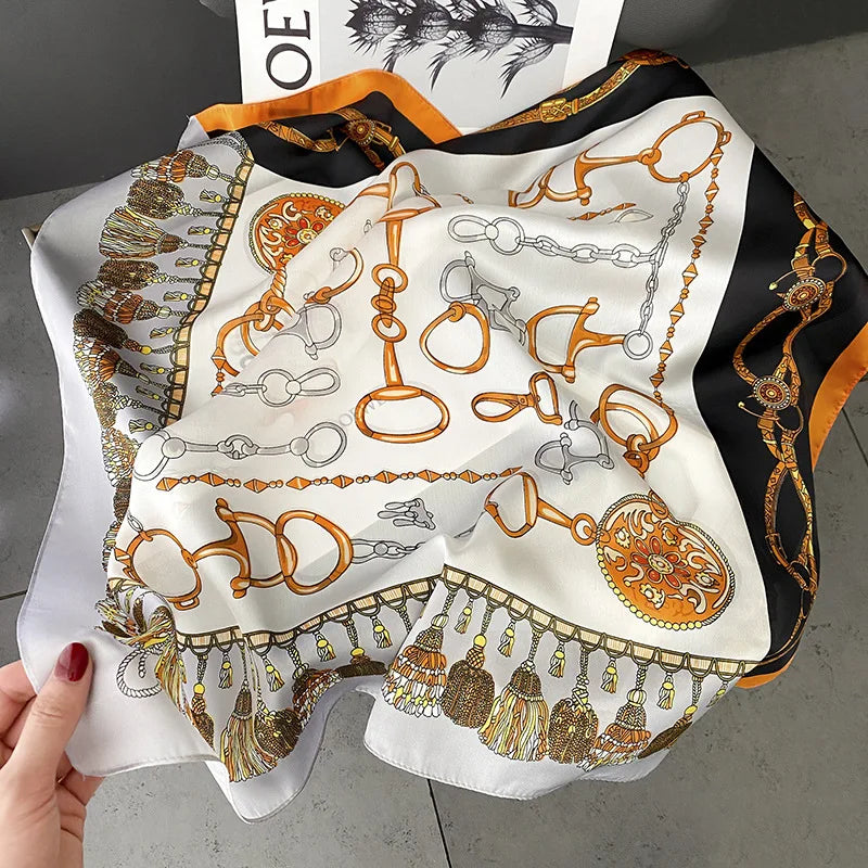 70*70cm Flower Silk Square Scarf Women Satin Shawl Wrap Hijab Female Hair Band Wrist Luxury Headkerchief Echarpe fashion Bandana