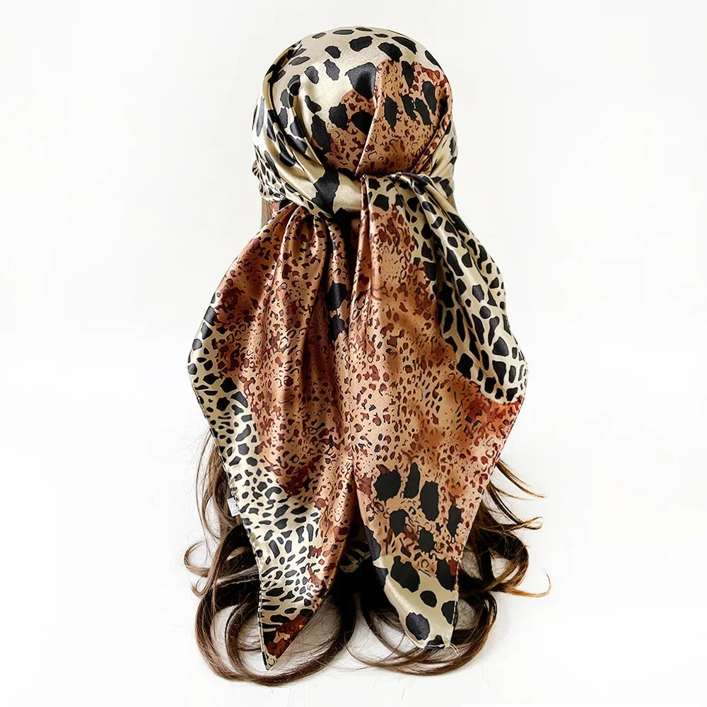 New Leopard Print Silk Scarf Women's Headscarf European and American 90cm * 90 Shawl