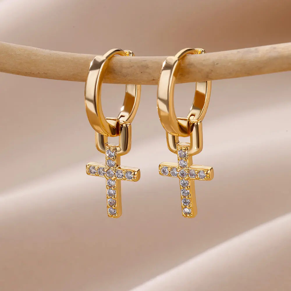 Stainless Steel Zircon Cross Dangle Earrings For Women Girls Cross Earring 2023 Trending Couple Wedding Aesthetic Jewelry  Gifts