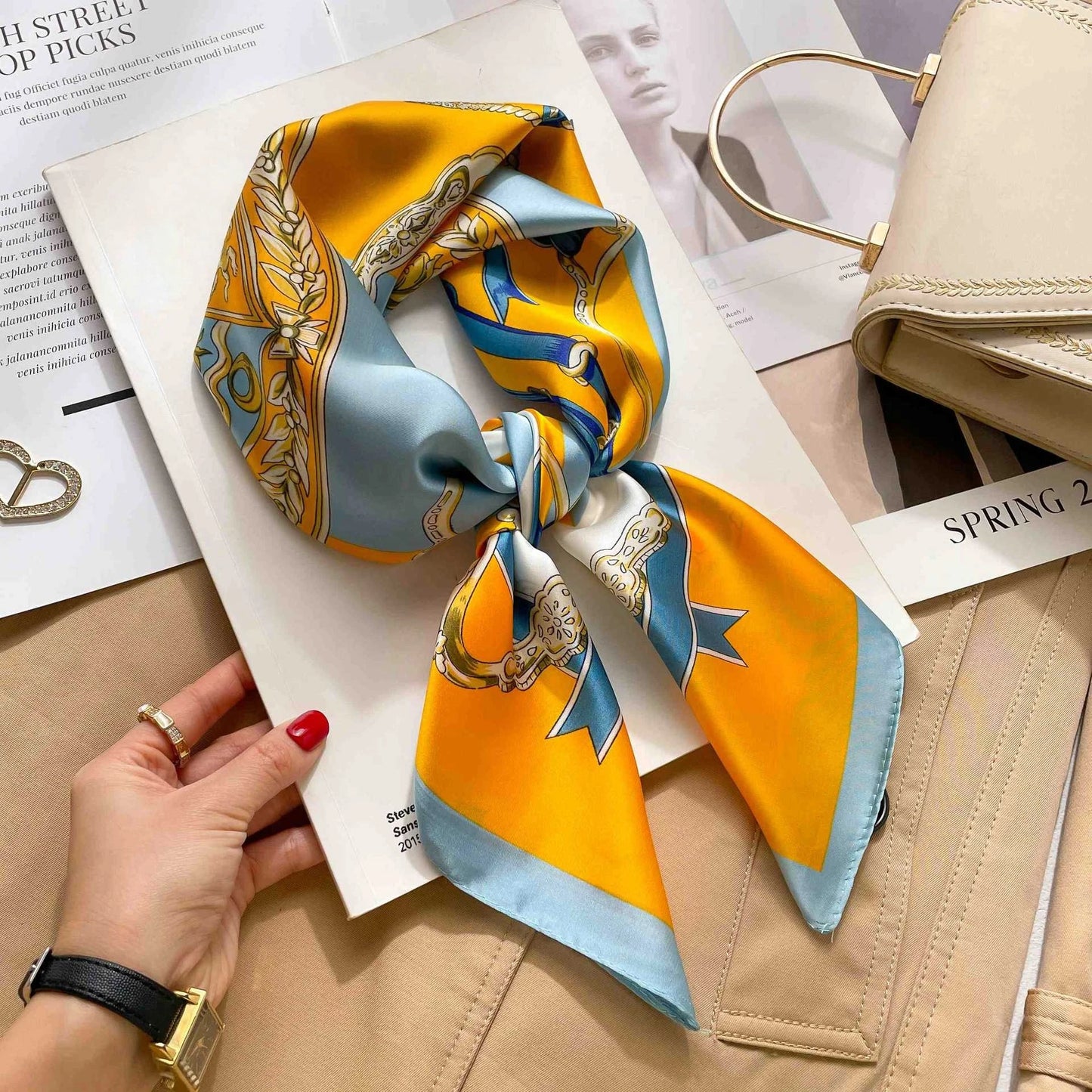 Silk Square Scarf Women Luxury Floral Print Soft Satin Kerchief Hairband Neckerchief Head Hijab Lady Headband Foulard Bag Ribbon