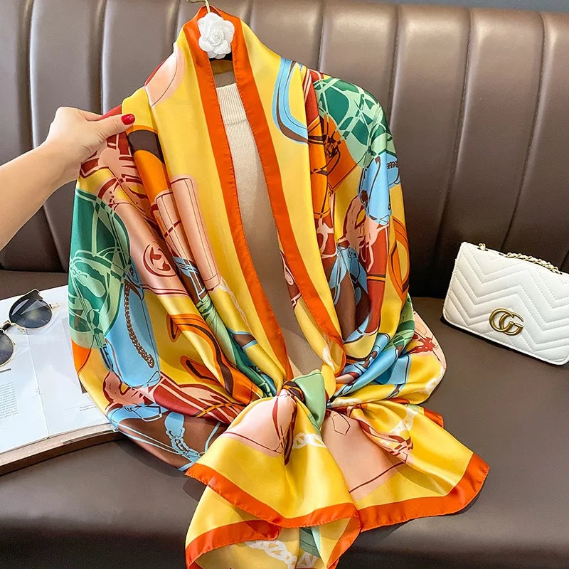 180x90 Cm Large Silk Soft Scarf Women Stylish Print Long Shawl Handkerchief Summer Elegant Travel Wrap Hot