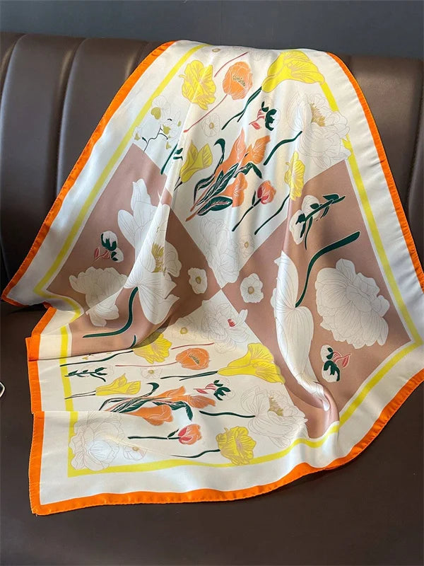 New lady Girl 70*70cm Silk Satin Hair Scarf Women Handkerchief stripe Printed Female Square Head Bandana Small Neck Muffler Hija