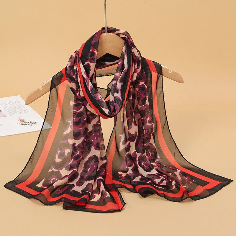 2026 New Print Chiffon Scarf Shawl Women Sunscreen Silk Scarf Turban Long Wrap Beach Travel Outdoor Accessories Trendy Headband