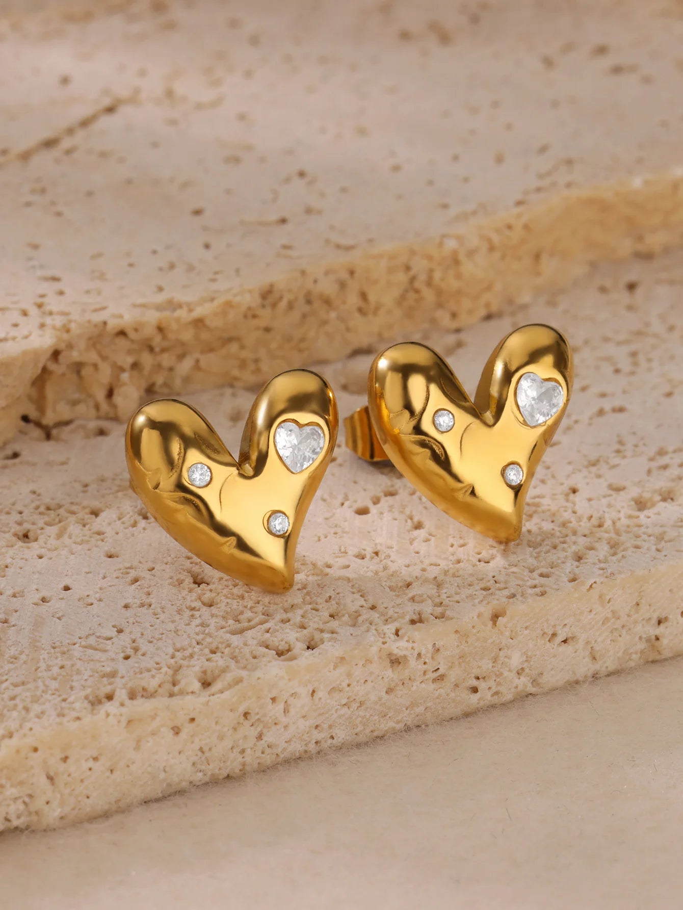 Fashion Zircon Heart Stud Earrings For Women Gold Color Stainless Steel Heart Earring Wedding Aesthetic Jewelry Gift Femme