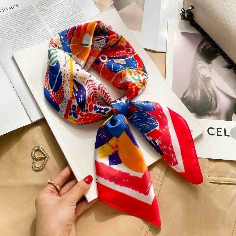 Silk Square Scarf Women Luxury Floral Print Soft Satin Kerchief Hairband Neckerchief Head Hijab Lady Headband Foulard Bag Ribbon