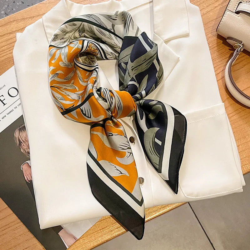 Elegant Floral Scarf for Lady Fashion Square Silk Neck Kerchief Bandana Foulard Soft Hairbands Women 2022 New Bufanda
