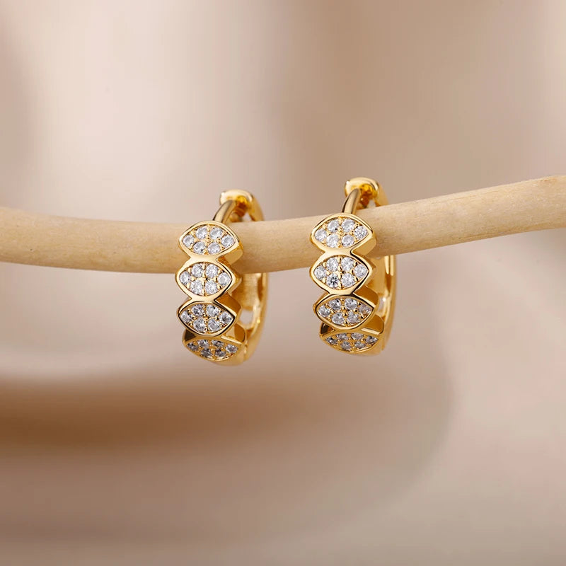 Stainless Steel Zircon Heart Earrings For Women 2023 Trending Gold Plated Hoop Earrings Piercing Jewelry Gifts Free Shipping