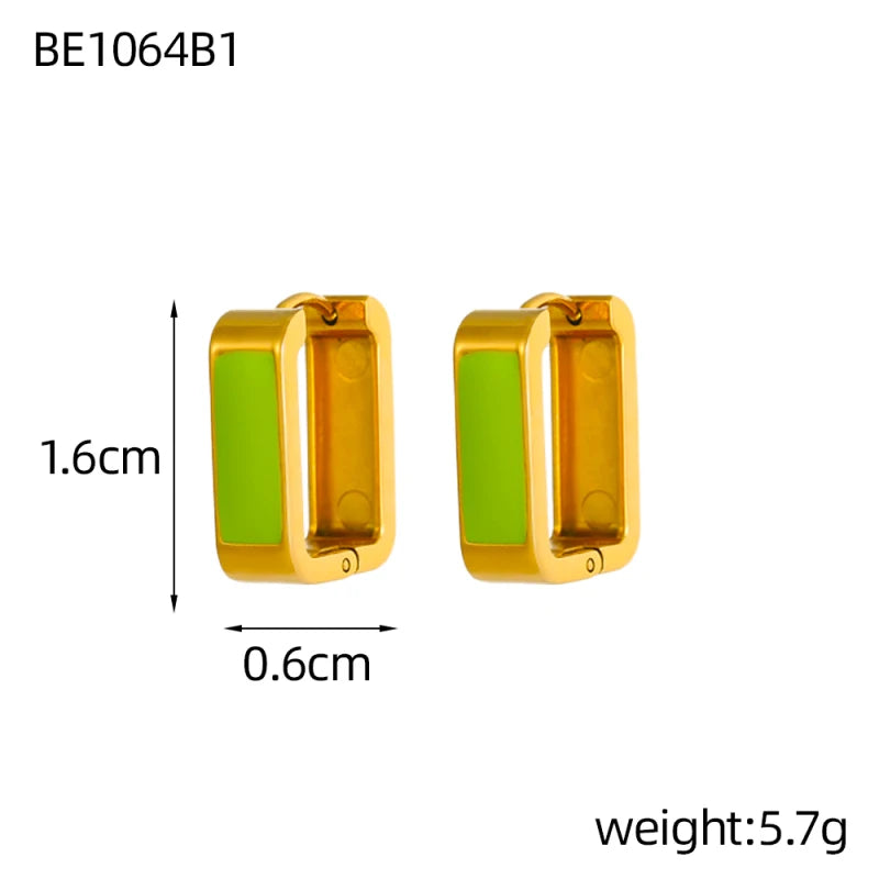 Glamour Jewelry Stainless Steel Dripping Oil Black White Colorful Enamel Hoop Earrings Geometric Enamel Stud Earrings for Women