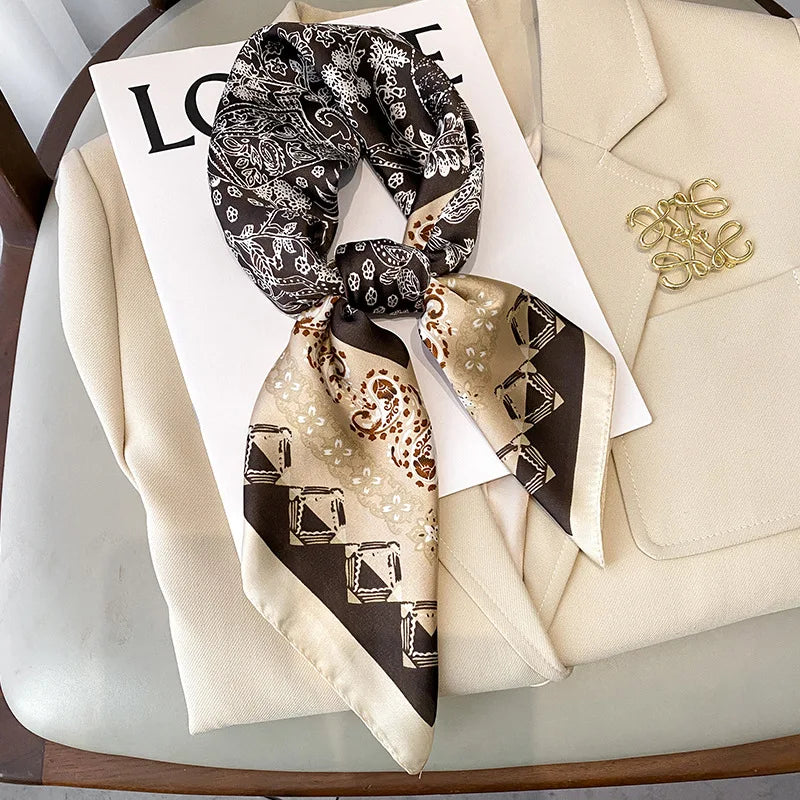Elegant Floral Scarf for Lady Fashion Square Silk Neck Kerchief Bandana Foulard Soft Hairbands Women 2022 New Bufanda