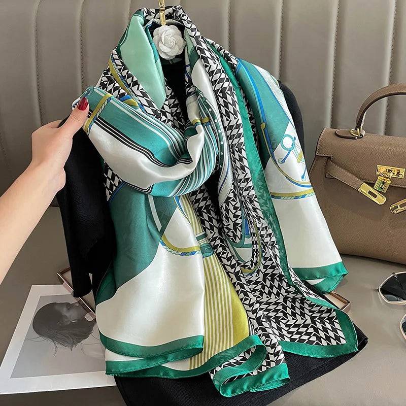 180x90 Cm Large Silk Soft Scarf Women Stylish Print Long Shawl Handkerchief Summer Elegant Travel Wrap Hot