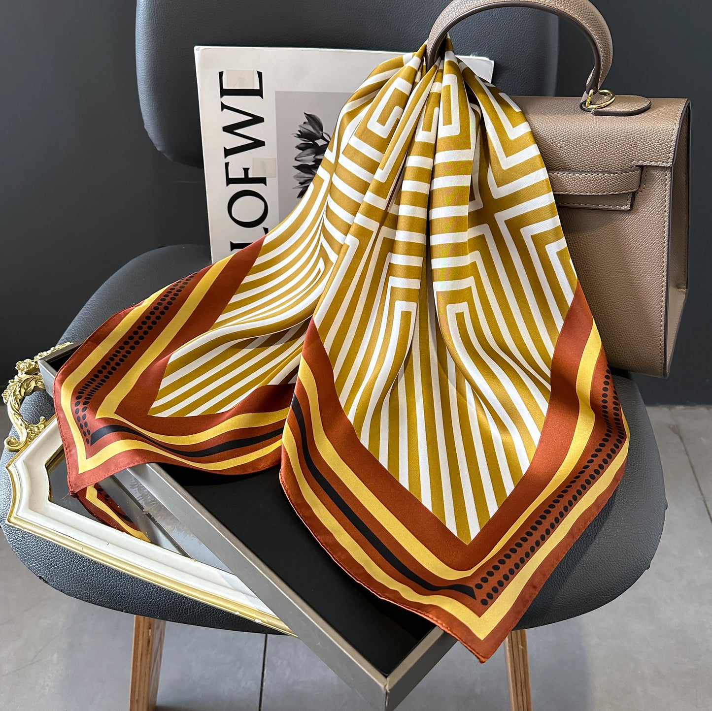 New lady Girl 70*70cm Silk Satin Hair Scarf Women Handkerchief stripe Printed Female Square Head Bandana Small Neck Muffler Hija