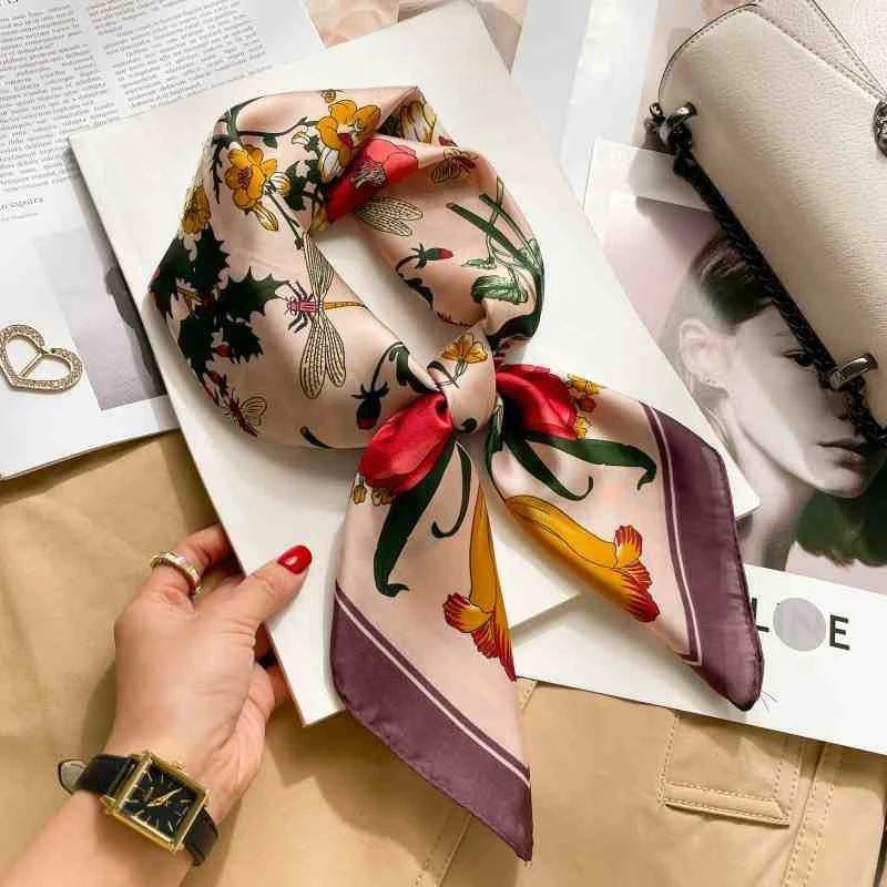Silk Square Scarf Women Luxury Floral Print Soft Satin Kerchief Hairband Neckerchief Head Hijab Lady Headband Foulard Bag Ribbon