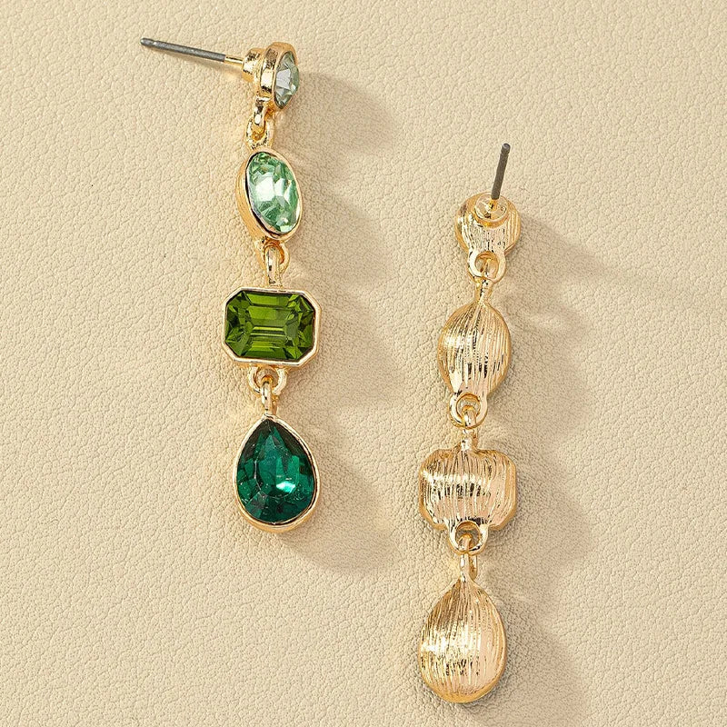 Retro Gradient Green Square Crystal Drop Earrings for Women Elegant Light Luxury Long Pendant Earrings Geometric Jewelry Gifts