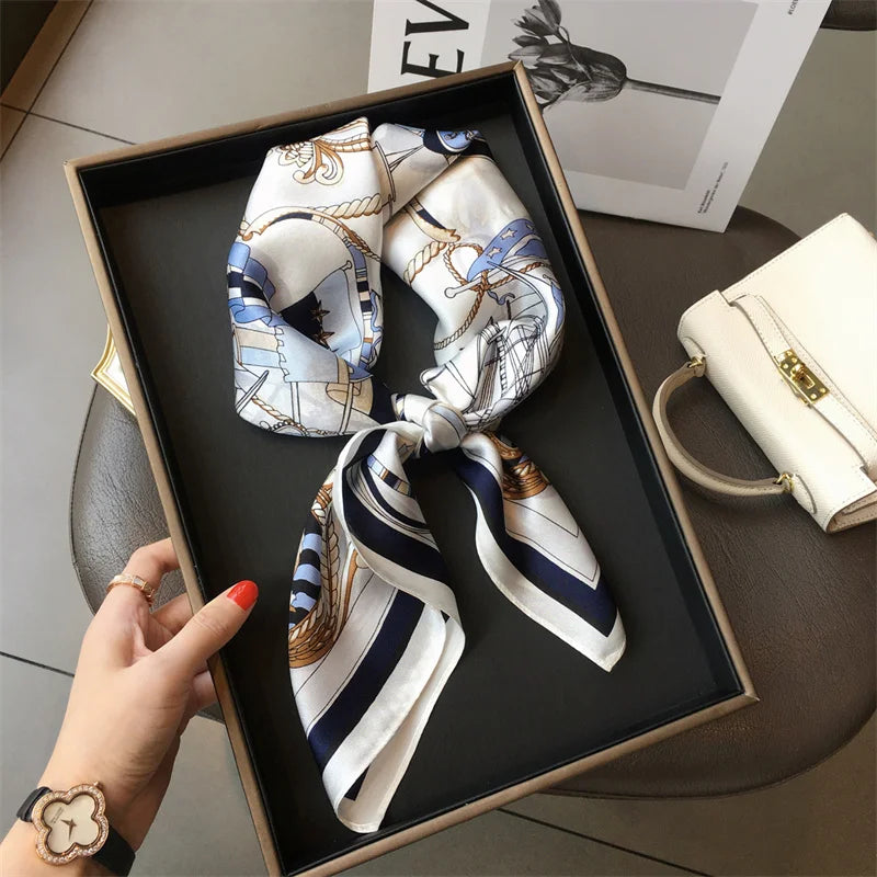 New lady Girl 70*70cm Silk Satin Hair Scarf Women Handkerchief stripe Printed Female Square Head Bandana Small Neck Muffler Hija