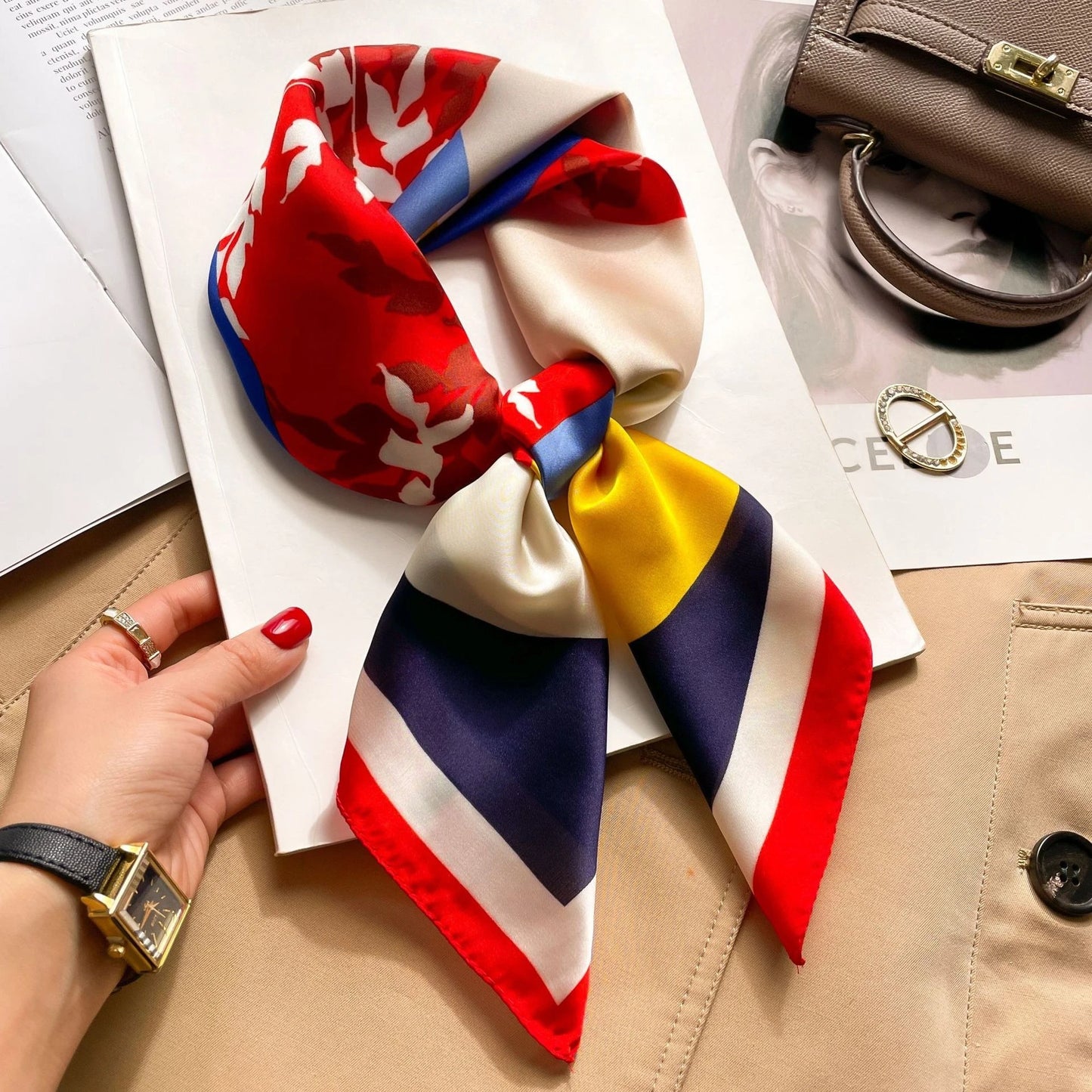 Luxury Print Silk Square Scarf Women 70cmSoft Satin Kerchief Hairband Neckerchief Head Hijab Lady Headband Foulard Bag Ribbon