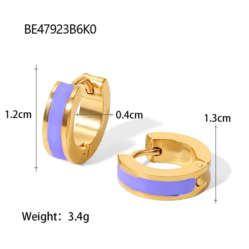 Glamour Jewelry Stainless Steel Dripping Oil Black White Colorful Enamel Hoop Earrings Geometric Enamel Stud Earrings for Women