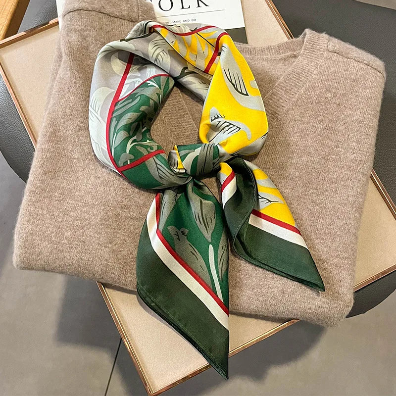 Elegant Floral Scarf for Lady Fashion Square Silk Neck Kerchief Bandana Foulard Soft Hairbands Women 2022 New Bufanda