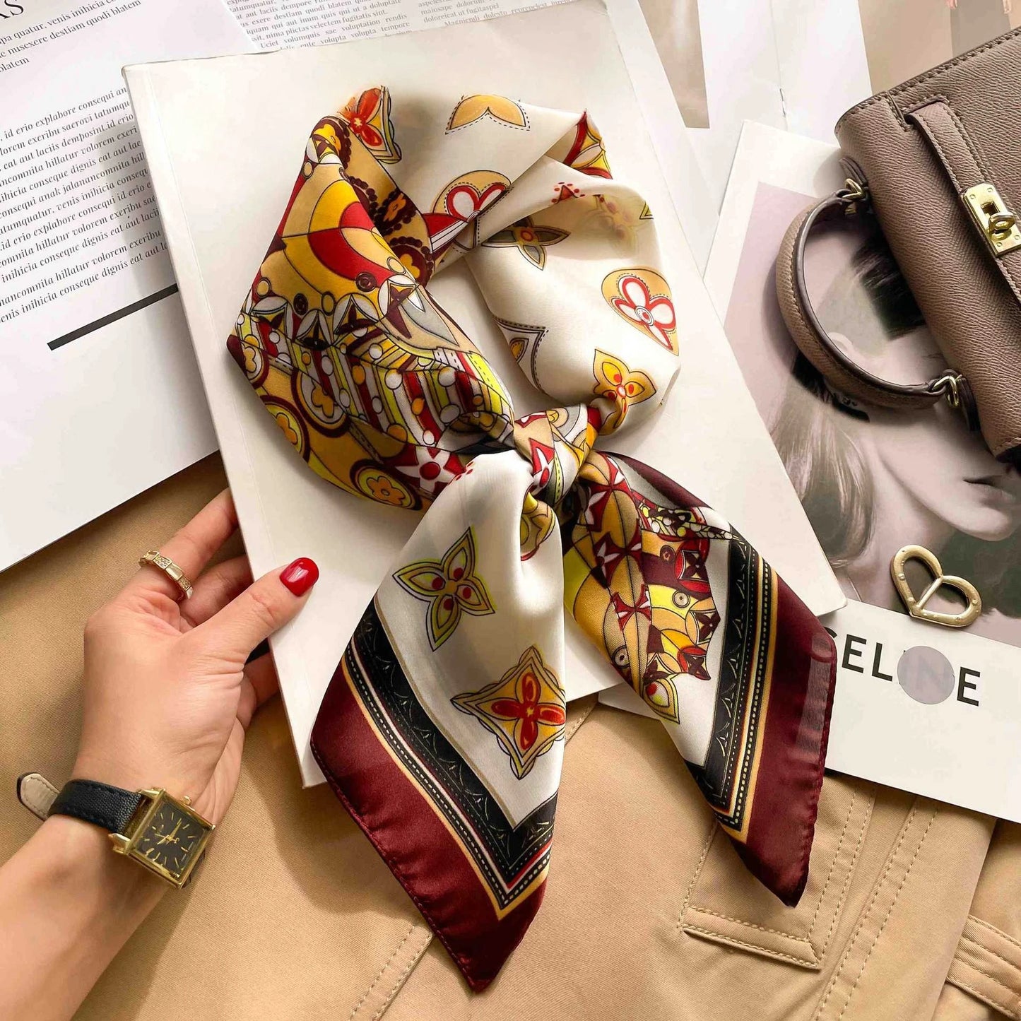 Silk Square Scarf Women Luxury Floral Print Soft Satin Kerchief Hairband Neckerchief Head Hijab Lady Headband Foulard Bag Ribbon